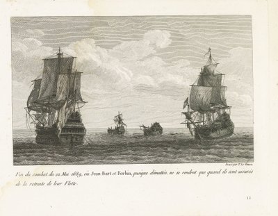 Einde van het gevecht van Jan Bart op 22 mei, 1689 Fin del combate del 22 de mayo de 1689, donde Jean-Bart y Forbin, aunque desenmascarados, sólo se rinden cuando tienen asegurada la retirada de su Flota (título sobre objeto) Colección de las peleas de Jea de Yves Marie Le Gouaz