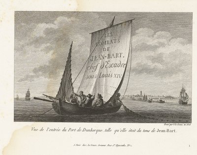 Ingang tot de Haven van Duinkerke, ca. 1693-1694 Vista de la entrada al Puerto de Dunkerque, tal como era en la época de Jean-Bart (título sobre objeto) Colección de los combates de Jean-Bart, comandante de escuadrón de Luis XIV (título de la serie) de Yves Marie Le Gouaz
