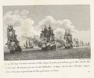 Jan Bart herovert graanschepen op een Hollands eskader, 1694 El 29 de junio de 1694, Jean-Bart se encontró con la Flota cargada de grano para Francia (...) y se hizo cargo de toda la Flota que trajo de regreso a Francia (título sobre el objeto) Colección d de Yves Marie Le Gouaz