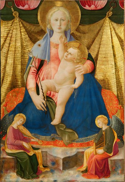 Madonna de la humildad con dos ángeles músicos, c. 1450 de Zanobi Strozzi