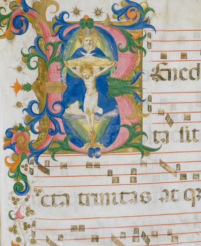 La Trinidad, detalle en miniatura del libro del coro de Zanobi di Benedetto Strozzi