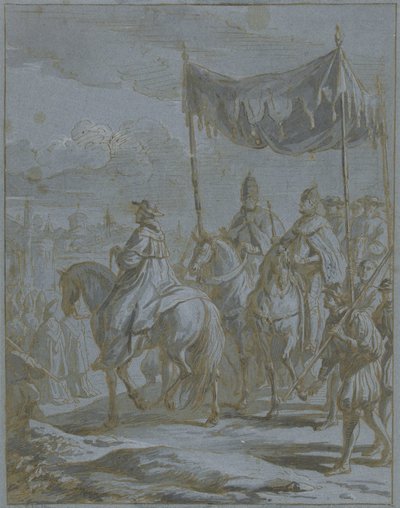 Entrada de la procesión de un emperador y un papa en una ciudad de Zeger Jacob van Helmont
