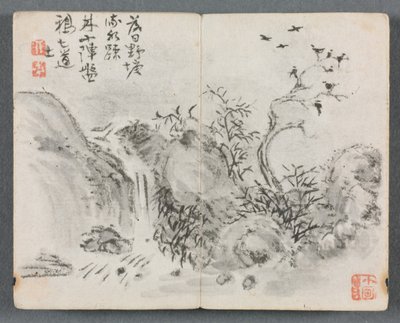 Miniature Album with Figures and Landscape (Waterfall Landscape) de Zeng Yandong