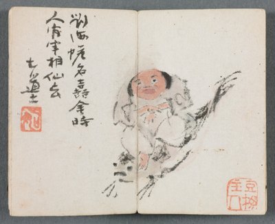 Álbum en miniatura con figuras y paisaje Hombre montando una carpa, 1822 de Zeng Yangdong
