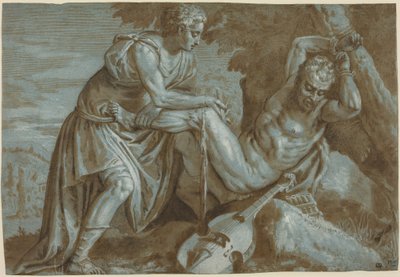 Apolo y Marsias, c.1600 (dibujo a tinta) de Zenon Veronese