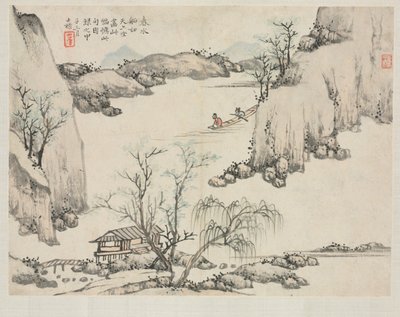 Álbum de paisajes en varios estilos: Navegando en aguas primaverales, 1684 de Zha Shibiao