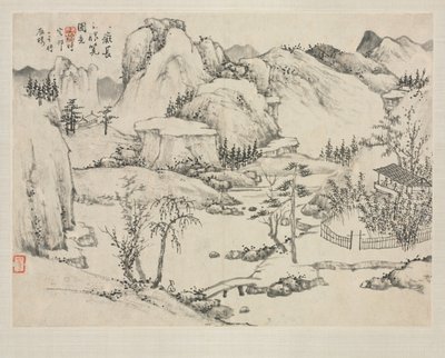 Álbum de paisajes en varios estilos: Paisaje del Monte Changbai después de Huang Gongwang, 1684 de Zha Shibiao