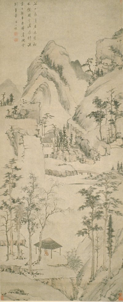 Paisaje con figura (tinta y color sobre papel) de Zha Shibiao