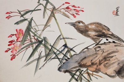 Hoja de un álbum de pinturas de flores y aves de Zhen Wang