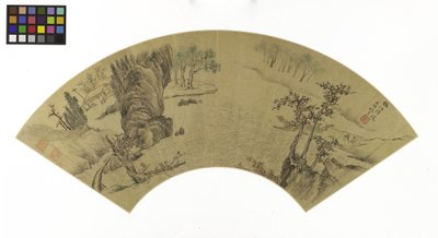 Paisaje con hombres y burro cruzando un río de Zhen Yao