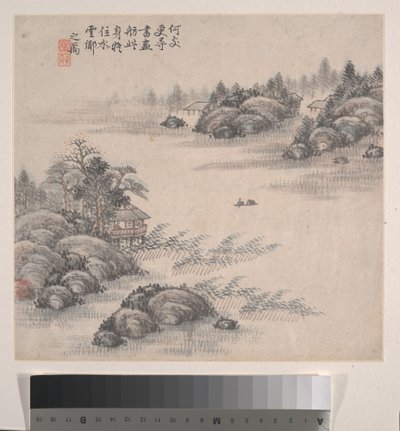 Paisajes, fechado en 1875 (álbum de doce hojas; tinta y color sobre papel) de Zhiwan Zhang