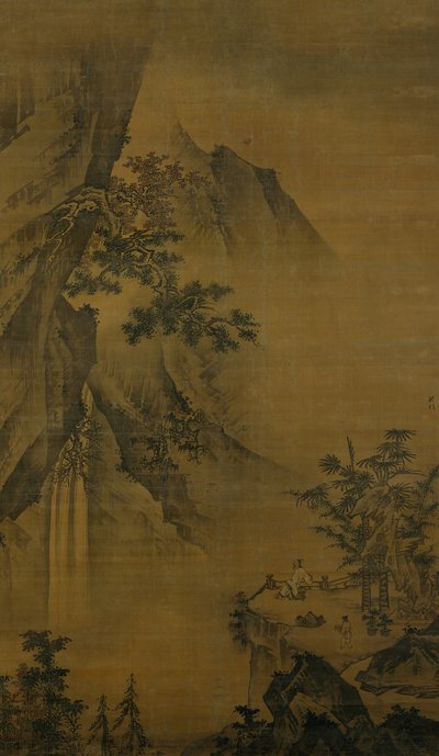 Erudito mirando una cascada de Zhong Li