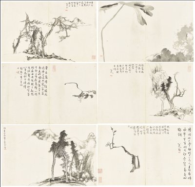 Paisajes y flores, álbum de seis hojas de Zhu da Bada Shanren