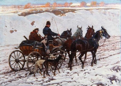 Carro de caballos (óleo sobre lienzo) de Zygmunt Rozwadowski