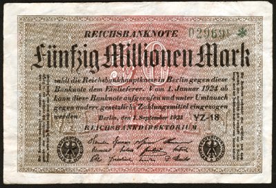 Billete de 50 millones de marcos, Alemania de . .