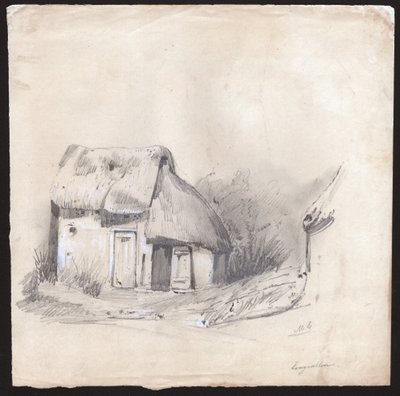 Una cabaña con techo de paja en el centro de Francia, ca. 1830 de . .
