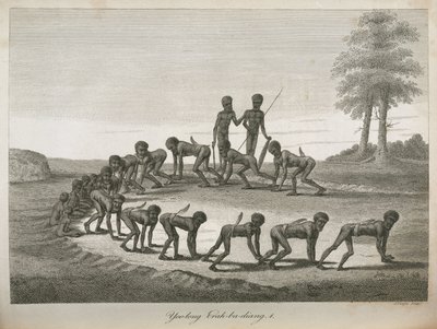 Hombres aborígenes imitando perros, Australia de Frederick (attr. to) Barnard