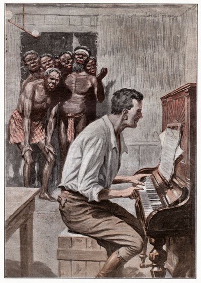Aborígenes y colono australiano de . .