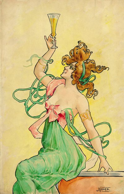 Absenta Blanqui, c. 1900, maqueta (tinta, pastel y acuarela) para un afiche publicitario, entre 1898 y 1901, firmada Nover, palíndromo del impresor Revon, París de Frederick (attr. to) Barnard