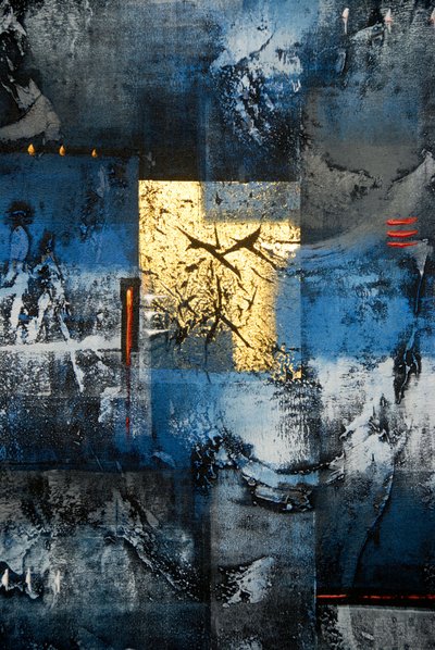 Arte abstracto; pintura en colores dorado; azul; negro y gris; Ubud; Bali; Indonesia; Sudeste Asiático; Asia de Frederick (attr. to) Barnard