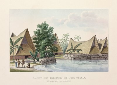 Arquitectura Casas en Oualan, Islas Carolinas de Frederick (attr. to) Barnard