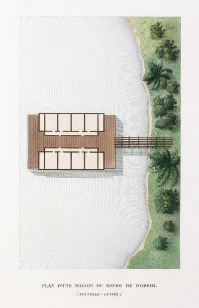 Plano arquitectónico de una casa en el puerto de Doreri de Frederick (attr. to) Barnard