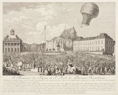 Ascenso de un globo Montgolfier en Versalles de Frederick (attr. to) Barnard