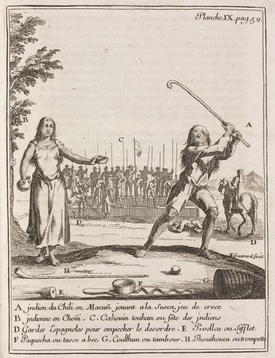 Indio chileno jugando a un tipo de hockey de Frederick (attr. to) Barnard
