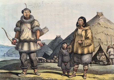 Familia Chukchi frente a una choza, Estrecho de Bering, Rusia, por Louis Choris (1795-1828) de Georg Carl Heinrich Dollmann