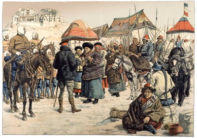 Conquista del Tíbet. 1902 (grabado) de . .