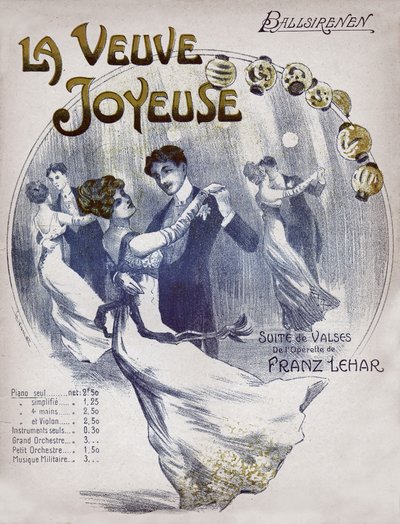 Parejas bailando el vals Ballsirenen. circa 1910 (Ilustración) de . .