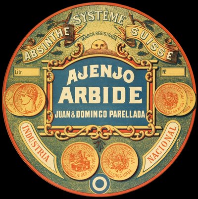 Etiqueta de la marca argentina de absenta Ajenjo Arbide de Frederick (attr. to) Barnard