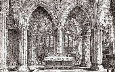 Interior de la Capilla Rosslyn, Roslin, Midlothian, Escocia de . .