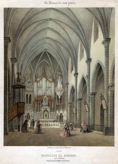 Interior de la iglesia carmelita en Bagneres de Bigorre. ca. 1870 de . .