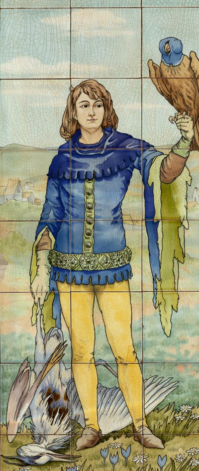 Vista interior, panel de azulejos, pintor Furcy Ernest Tondeur, ejecutor Boch Frères La Louvière de . .