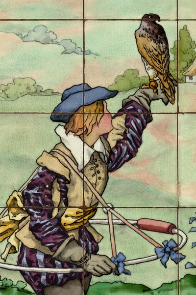 Vista interior, panel de azulejos, pintor Furcy Ernest Tondeur, ejecutor Boch Frères La Louvière, segundo panel, (detalle) de . .