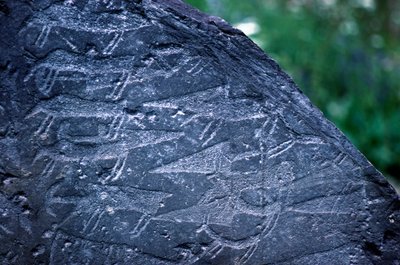 Primer plano de dibujos rupestres en el Parque Nacional de Naquane de Isabel Redie