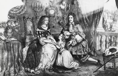 El rey Luis XIV y su hija suplicando a la duquesa Louise de La Valliere que no se retire al convento de Georg Carl Heinrich Dollmann