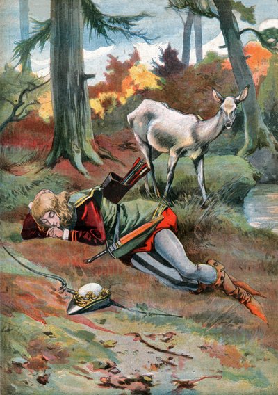 La cierva en el bosque. circa 1910 (grabado) de . .