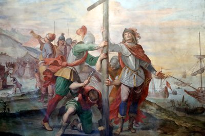 Desembarco de Cristóbal Colón. Fresco. Palazzo Fieschi-Crosa Di Vergagni. Génova. Italia de . .