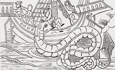 Hombre siendo devorado por una serpiente marina de . .