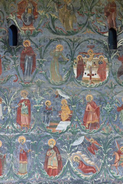 Monasterio (manastirea Sucevita). La iglesia. Exterior. La pared sur. Pintura mural de . .