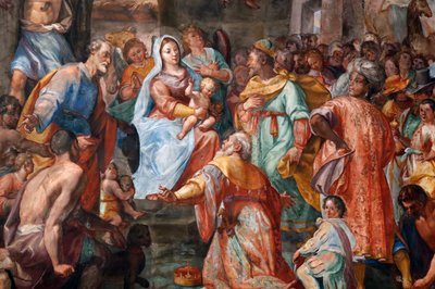 Escena de la Natividad. Fresco. Iglesia de San Donato. Génova. Italia. de . .