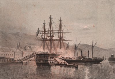 Buque napolitano Monarca atacado por Tuckery, en el puerto de Castellammare de William Walcutt