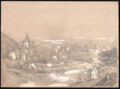 Panorama de la ciudad de Fecamp, Normandía. 1841 (dibujo) de . .