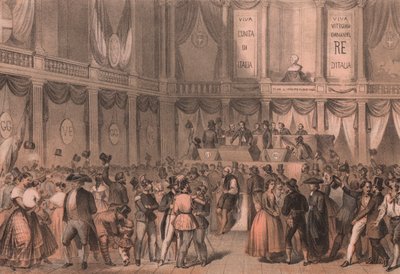 Plebiscito para la anexión a Italia, sala de la Universidad de Nápoles, Campania, Risorgimento italiano, litografía de Carlo Perrin a partir de un dibujo de Carlo Bossoli (1815-1884), 22x15 cm de William Walcutt