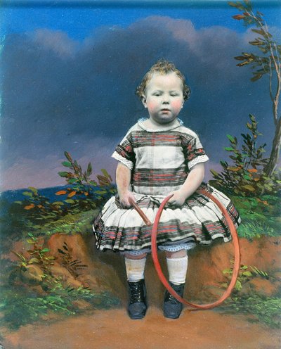 Retrato de un niño con un aro, ambrotipo coloreado a mano, c. 1860 de Ferdinand Georg Waldmuller