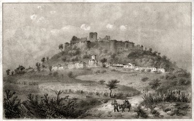 Ruinas del castillo de Preny, Lorena. ca. 1860 (grabado) de . .