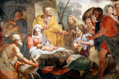 Basílica de Santa Maria delle Vigne. Escena de la Natividad. Pintura. Génova. Italia. de . .