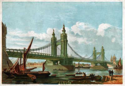 El Puente Chelsea, Londres. Alrededor de 1860 (grabado) de . .